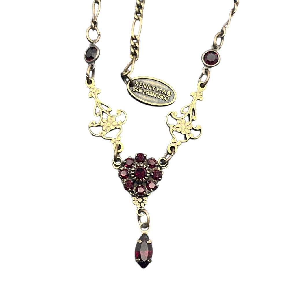 Kenny Ma Victorian style red rhinestone y lariat dangle necklace